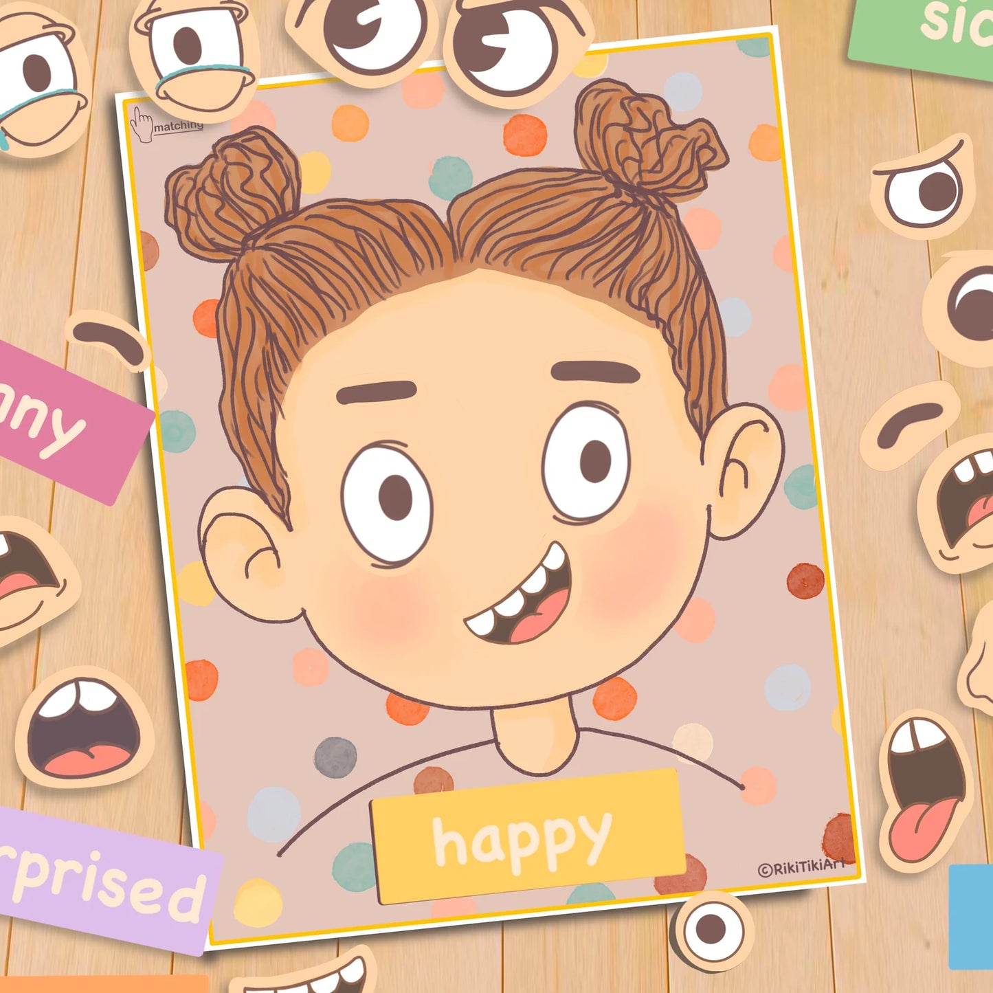 Emotions Activity for Kids Girl Version Printable Toddler Feeling Chart Quiet Book Page Preschool Homeschool Pre-K Learning Matching Game