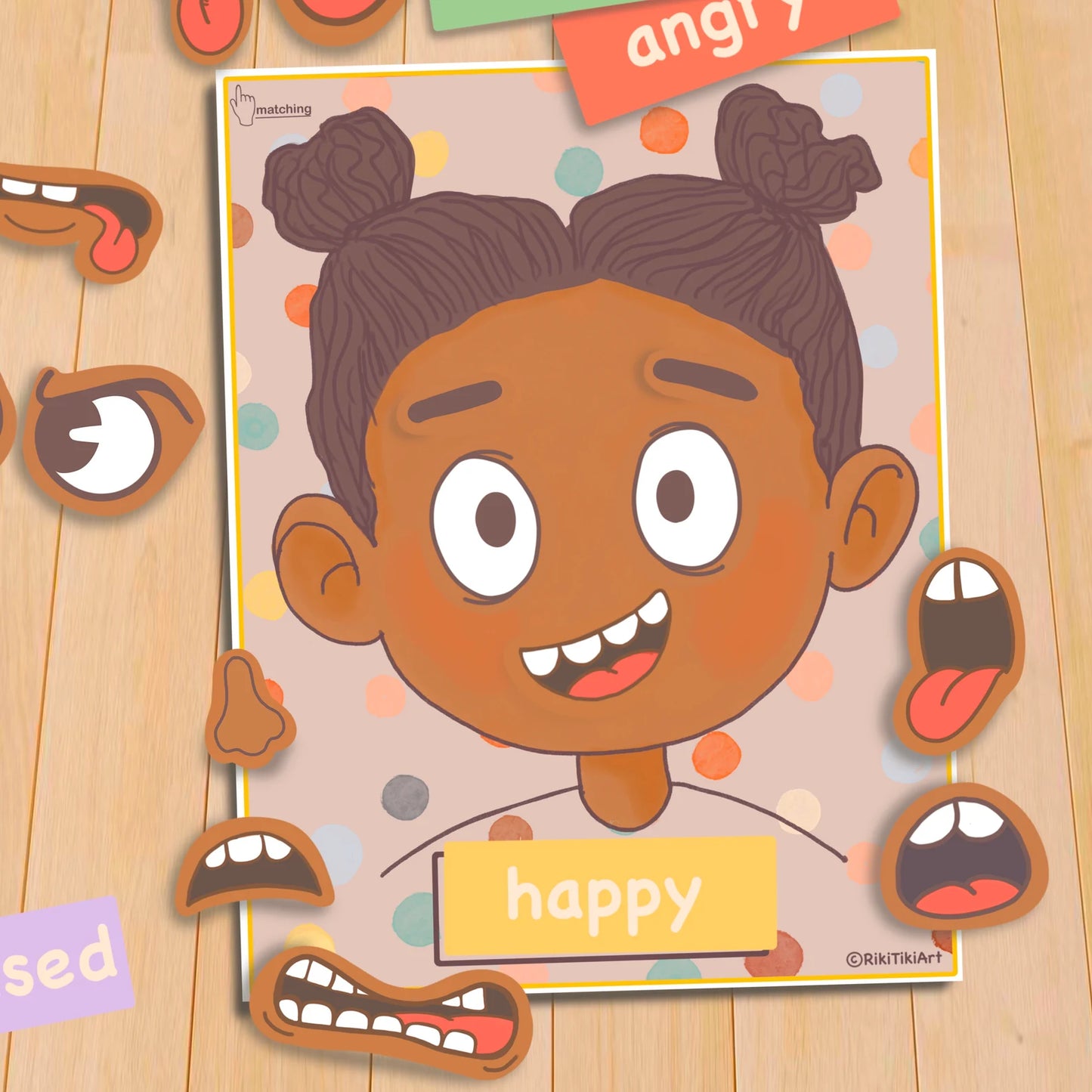 Emotions Activity for Kids Girl Version Printable Toddler Feeling Chart Quiet Book Page Preschool Homeschool Pre-K Learning Matching Game