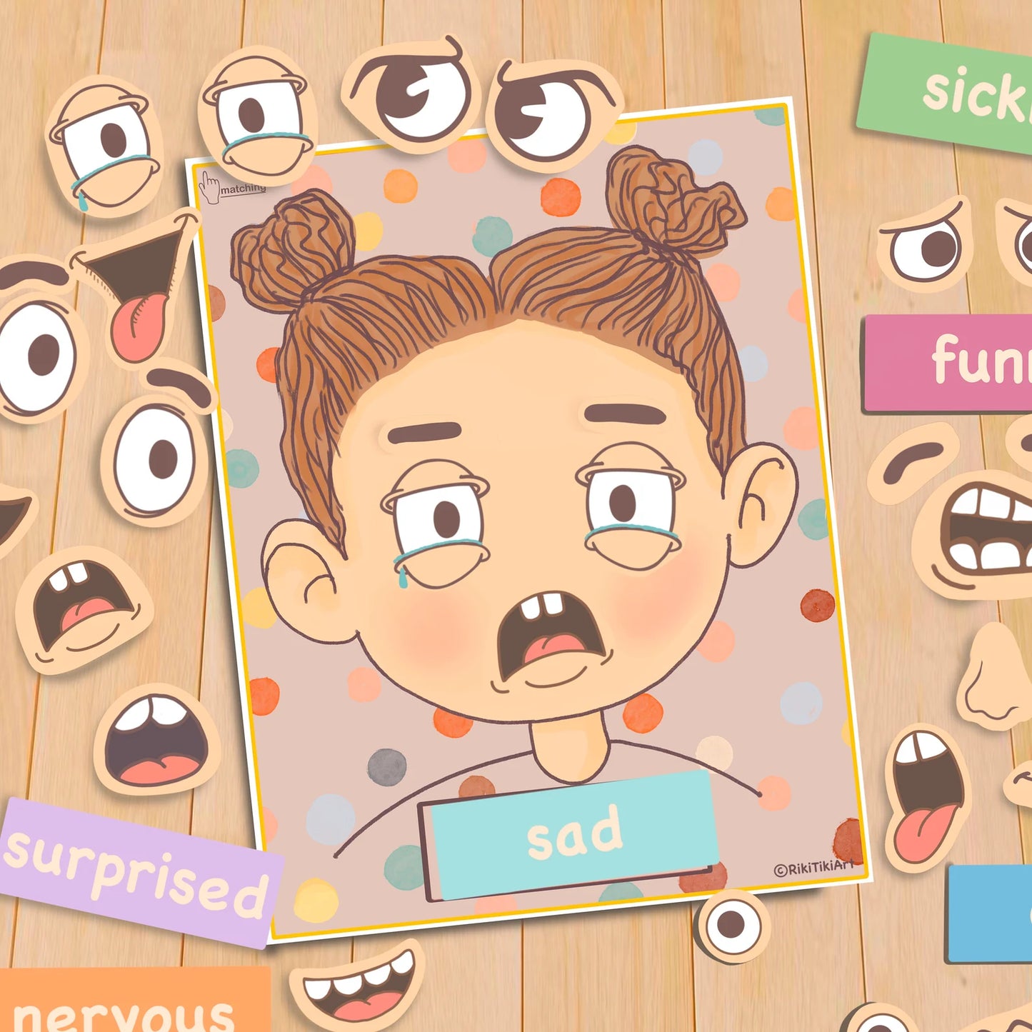 Emotions Activity for Kids Girl Version Printable Toddler Feeling Chart Quiet Book Page Preschool Homeschool Pre-K Learning Matching Game