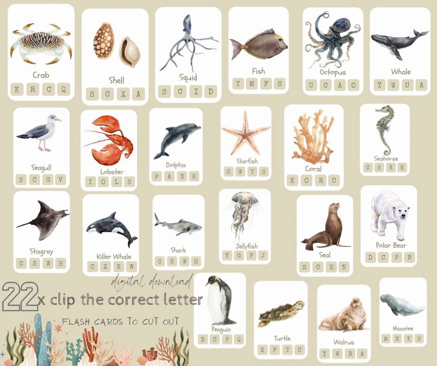OCEAN animal morning basket (Digital Download)