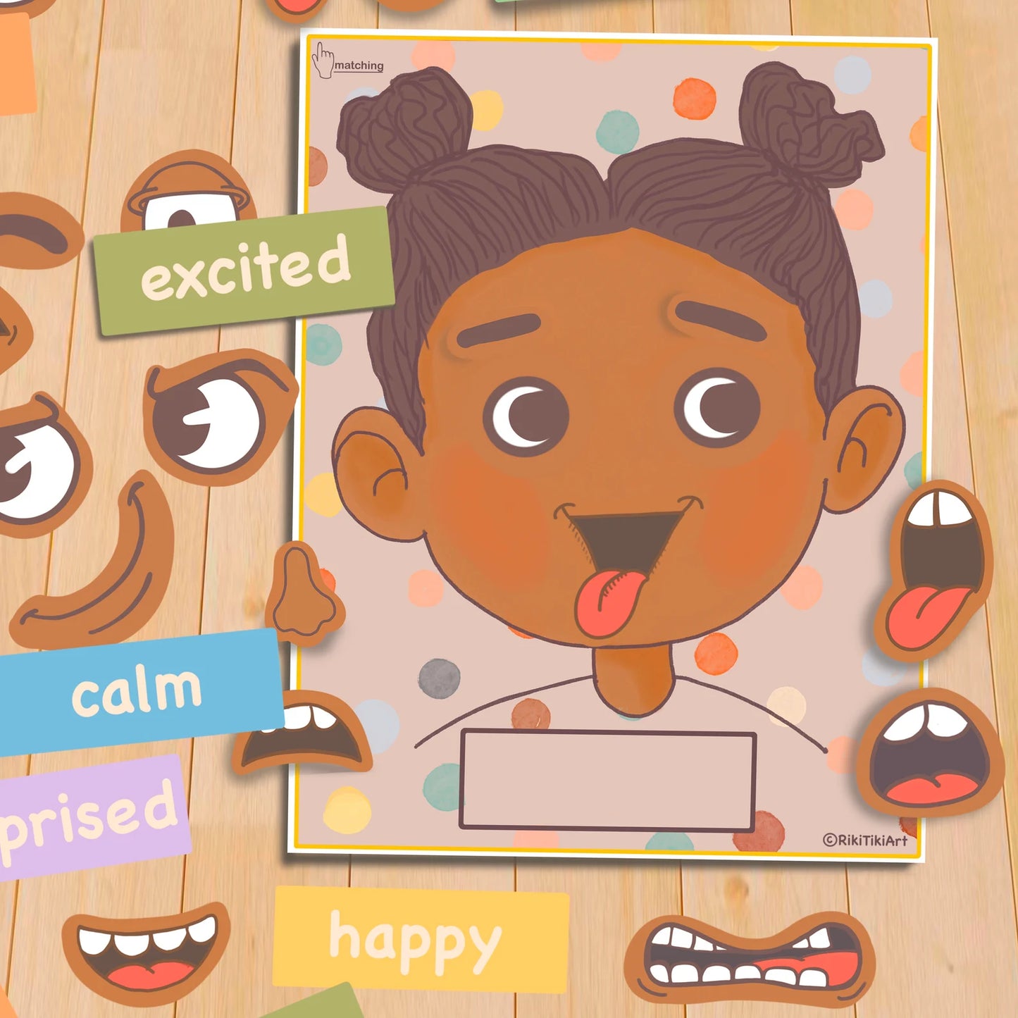 Emotions Activity for Kids Girl Version Printable Toddler Feeling Chart Quiet Book Page Preschool Homeschool Pre-K Learning Matching Game
