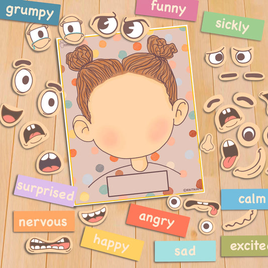 Emotions Activity for Kids Girl Version Printable Toddler Feeling Chart Quiet Book Page Preschool Homeschool Pre-K Learning Matching Game